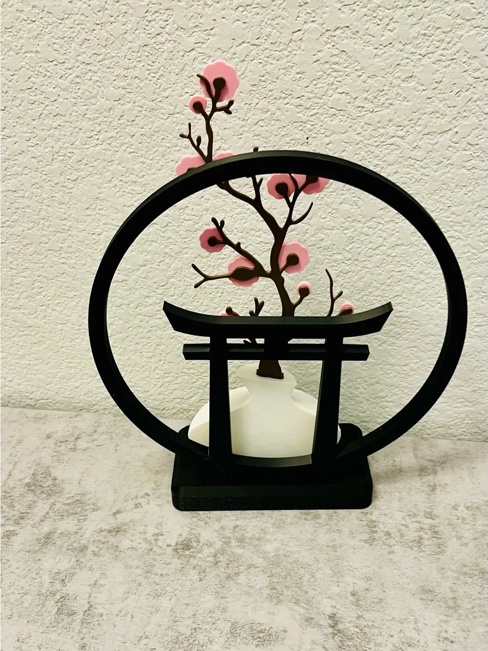 Decorative Cherry Blossom Vase Sculpture in Pink and Black